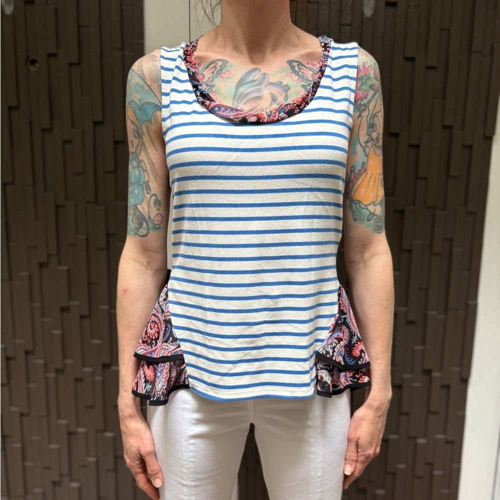Anthropologie Postmark women’s striped ruffle cotton stretch tank top Small
